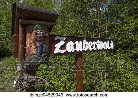 Stock Photograph - Sign Zauberwald, Ramsau, Berchtesgadener Land, Upper Bavaria, Germany, Europe. Fotosearch