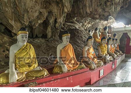 Sitting Buddha statues in the Bayin Nyi Cave Temple, near Hpa-an, Myanmar, Asia View Large Photo Image Stock Image - Sitting Buddha statues in the Bayin Nyi Cave Temple, near Hpa-an, Myanmar, Asia. Fotosearch