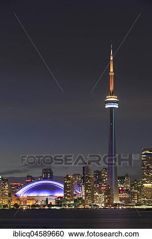 Skyline at night, Lake Ontario, CN Tower, Toronto, Ontario, Canada, North America View Large Photo Image Stock Image - Skyline at night, Lake Ontario, CN Tower, Toronto, Ontario, Canada, North America. Fotosearch