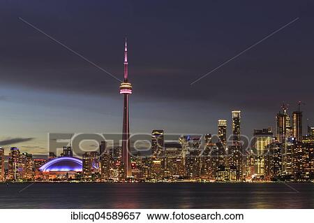 Skyline at night, Lake Ontario, CN Tower, Toronto, Ontario, Canada, North America View Large Photo Image Stock Photo - Skyline at night, Lake Ontario, CN Tower, Toronto, Ontario, Canada, North America. Fotosearch