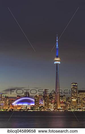 Skyline at night, Lake Ontario, CN Tower, Toronto, Ontario, Canada, North America View Large Photo Image Stock Photo - Skyline at night, Lake Ontario, CN Tower, Toronto, Ontario, Canada, North America. Fotosearch