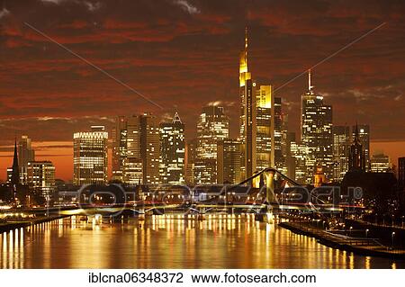 Stock Image - Skyline Frankfurt am Main, Frankfurt, Hesse, Germany, Europe. Fotosearch