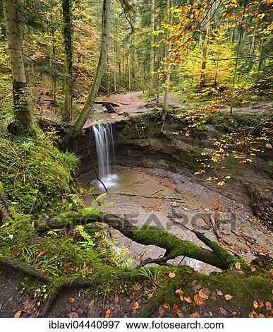 Small waterfall, Hörschbach River, autumn, Hörschbach Valley, Swabian-Franconian Forest, Baden-Württemberg, Germany, Europe View Large Photo Image Stock Photo - Small waterfall, Hörschbach River, autumn, Hörschbach Valley, Swabian-Franconian Forest, Baden-Württemberg, Germany, Europe. Fotosearch
