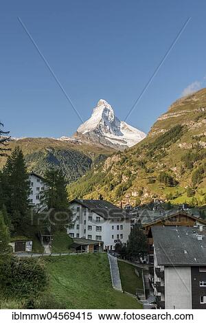 Stock Photography - Snow-covered Matterhorn, view of Zermatt, Valais, Switzerland, Europe. Fotosearch