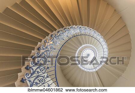 Stock Image - Spiral staircase, Tulip staircase, The Queens House, Greenwich, London, England, Great Britain. Fotosearch