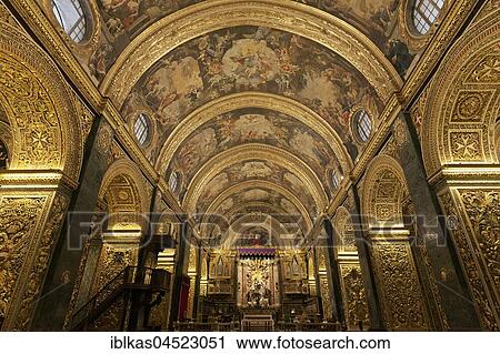 St. John's Co-Cathedral, gold-decorated nave with ceiling paintings by Mattia Preti, Baroque, Valletta, Malta, Europe View Large Photo Image Stock Image - St. John's Co-Cathedral, gold-decorated nave with ceiling paintings by Mattia Preti, Baroque, Valletta, Malta, Europe. Fotosearch