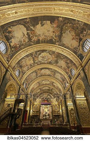 St. John's Co-Cathedral, gold-decorated nave with ceiling paintings by Mattia Preti, Baroque, Valletta, Malta, Europe View Large Photo Image Stock Image - St. John's Co-Cathedral, gold-decorated nave with ceiling paintings by Mattia Preti, Baroque, Valletta, Malta, Europe. Fotosearch