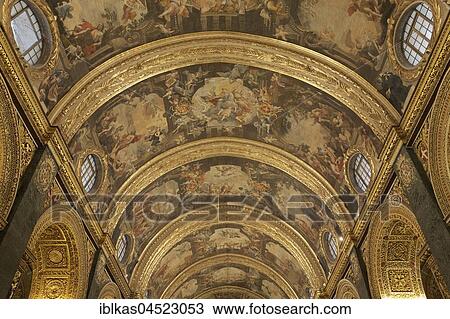 St. John's Co-Cathedral, gold-decorated nave with ceiling paintings by Mattia Preti, Baroque, Valletta, Malta, Europe View Large Photo Image Stock Image - St. John's Co-Cathedral, gold-decorated nave with ceiling paintings by Mattia Preti, Baroque, Valletta, Malta, Europe. Fotosearch