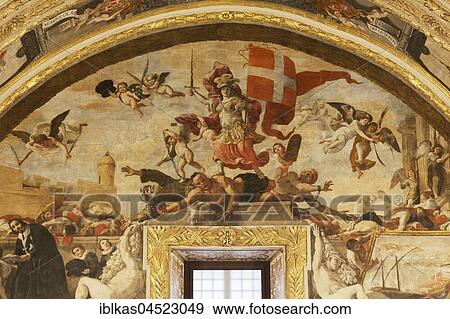 Stock Photo - St. John's Co-Cathedral, gold-decorated nave with ceiling paintings by Mattia Preti, Baroque, Valletta, Malta, Europe. Fotosearch