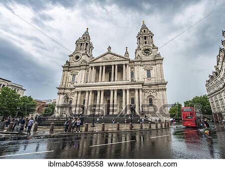 Stock Photo - St. Paul's Cathedral, Rainy Weather, London, England, United Kingdom, Europe. Fotosearch