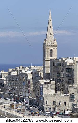 Stock Image - St. Paul's Pro-Cathedral Church, view from St Michael's Bastion, Valletta, Malta, Europe. Fotosearch