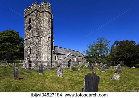 Picture - St. Peter's Church, Cemetery, Buckland in the Moor, Dartmoor National Park, Devon, England, United Kingdom, Europe. Fotosearch