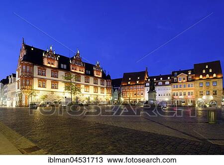 Stock Image - Stadthaus and Prince Albert Memorial, Market Square, Coburg, Upper Franconia, Franconia, Bavaria, Germany, Europe. Fotosearch