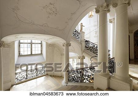 Stock Image - Staircase, Residence Eichstätt, Altmühltal, Upper Bavaria, Bavaria, Germany, Europe. Fotosearch