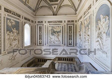Stock Image - Staircase, University, Universita Degli Studi di Catania, former baroque Benedictine monastery of San Nicolò l' ArenaCatania, province of Catania, Sicily, Italy, Europe. Fotosearch