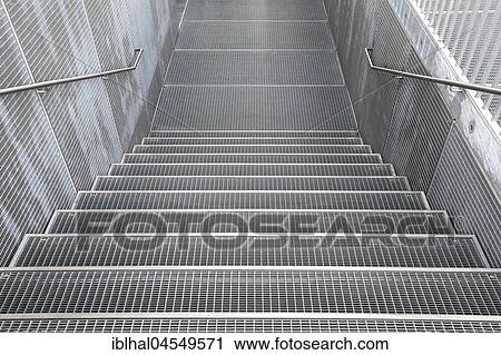 Stock Image - Stairs leading to the viewing platform of the public library, Stuttgart, Baden-Württemberg, Germany, Europe. Fotosearch