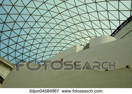 Stairway and glass roof on Great Court, inner courtyard in British Museum in London, United Kingdom, Europe View Large Photo Image Stock Photo - Stairway and glass roof on Great Court, inner courtyard in British Museum in London, United Kingdom, Europe. Fotosearch