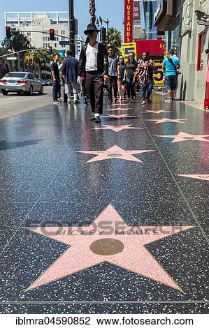 Stock Image - Star Mickey Mouse on the Walk of Fame, Michael Jackson double, Hollywood Boulevard, Hollywood, Los Angeles, California, USA, North America. Fotosearch