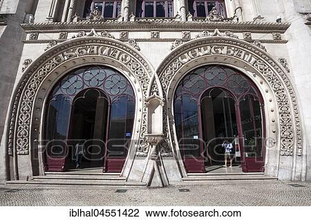Station building Rossio, Estacao do Rossio, with horseshoe-shaped entrances, on Praca de Dom Pedro IV street, Rossio quarter, Lisbon, Portugal, Europe View Large Photo Image Stock Image - Station building Rossio, Estacao do Rossio, with horseshoe-shaped entrances, on Praca de Dom Pedro IV street, Rossio quarter, Lisbon, Portugal, Europe. Fotosearch