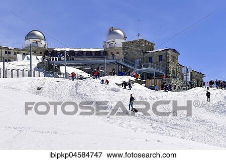 Stock Photo - Station of the Gornergratbahn with observatory, Winter, Zermatt, Switzerland, Europe. Fotosearch