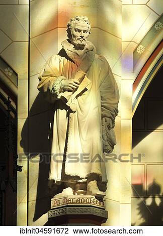Stock Image - Statue Philipp Melanchton, Castle Church, Luther city Wittenberg, Saxony-Anhalt, Germany, Europe. Fotosearch