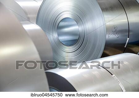Stock Image - Steal coils, ThyssenKrupp ironworks, Duisburg, Ruhr area, North Rhine-Westphalia, Germany, Europe. Fotosearch