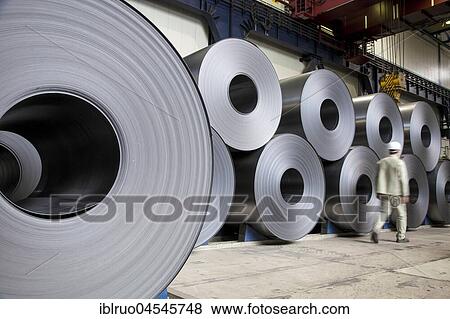 Stock Photo - Steal coils, ThyssenKrupp ironworks, Duisburg, Ruhr area, North Rhine-Westphalia, Germany, Europe. Fotosearch
