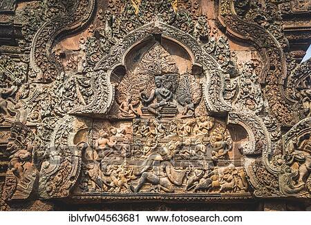 Stone relief of Mandapa, detail, Shiva and Uma on the mountain Kailash, the demon Ravana shakes at its foundations, Khmer-Hindu-Temple, Banteay Srei, Angkor Archaeological Park, province Siem Reap, Cambodia, Asia View Large Photo Image Stock Image - Stone relief of Mandapa, detail, Shiva and Uma on the mountain Kailash, the demon Ravana shakes at its foundations, Khmer-Hindu-Temple, Banteay Srei, Angkor Archaeological Park, province Siem Reap, Cambodia, Asia. Fotosearch