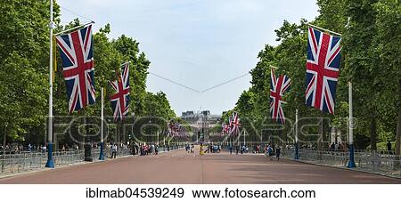 Stock Photo - Street The Mall with Great Britain flags in a row, City of Westminster, London, England, United Kingdom, Europe. Fotosearch