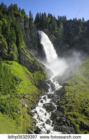 Stock Photo - Stäubifall, 100 m, Alp Äsch, Uri, Switzerland, Stäubifall, Europe. Fotosearch