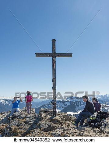 Stock Image - Summit cross at the summit of Brecherspitz, Schliersee, Upper Bavaria, Bavaria, Germany, Europe. Fotosearch