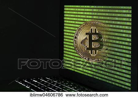 Symbol image cryptocurrency, digital currency, golden physical coin bitcoin laptop with digital binary code View Large Photo Image Stock Photograph - Symbol image cryptocurrency, digital currency, golden physical coin bitcoin laptop with digital binary code. Fotosearch