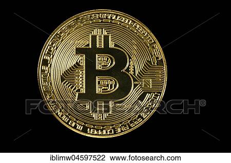 Stock Image - Symbol image digital currency, gold physical coin Bitcoin. Fotosearch