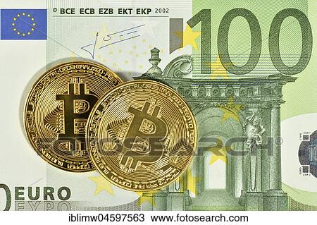 Symbol image digital currency, gold physical coin Bitcoin in front of 100 EURO banknote View Large Photo Image Stock Image - Symbol image digital currency, gold physical coin Bitcoin in front of 100 EURO banknote. Fotosearch