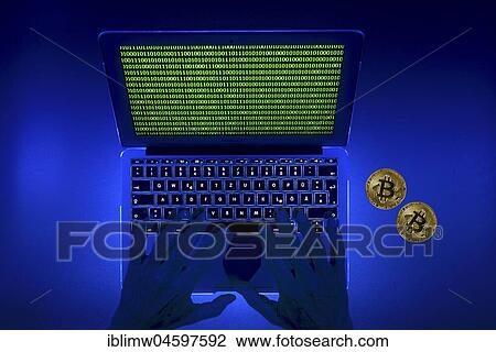 Symbol image digital currency, gold physical coin bitcoin laptop with digital binary code View Large Photo Image Stock Image - Symbol image digital currency, gold physical coin bitcoin laptop with digital binary code. Fotosearch