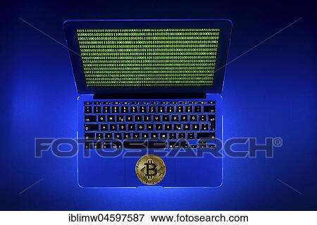 Symbol image digital currency, gold physical coin bitcoin laptop with digital binary code View Large Photo Image Stock Photo - Symbol image digital currency, gold physical coin bitcoin laptop with digital binary code. Fotosearch