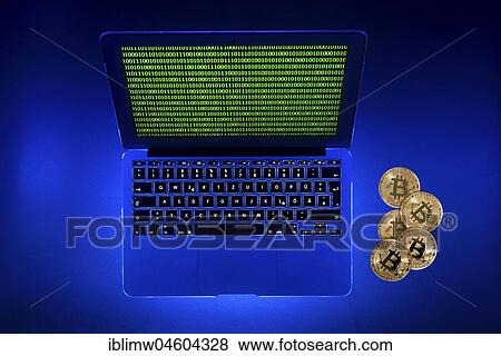 Symbol image digital currency, golden physical coin bitcoin laptop with digital binary code View Large Photo Image Stock Photo - Symbol image digital currency, golden physical coin bitcoin laptop with digital binary code. Fotosearch