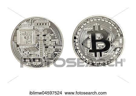 Symbol image digital currency, silver physical coin Bitcoin front side View Large Photo Image Picture - Symbol image digital currency, silver physical coin Bitcoin front side. Fotosearch