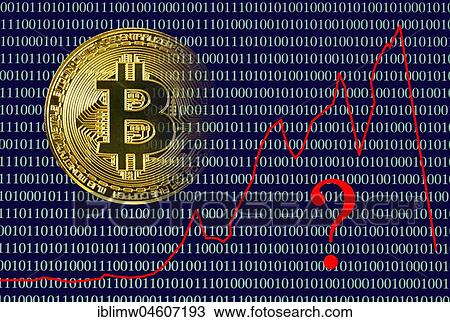 Stock Image - Symbolic Image Crash Digital Currency, Golden Physical Coin Bitcoin with Digital Binary Code. Fotosearch