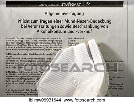 Symbolic image Infektionsschutzgesetz, FFP2 Mouth protection mask is based on a general decree on the obligation to wear a mouth-nose cover as well as restrictions on alcohol sales, Stuttgarter Zeitung, Corona crisis, Stuttgart, Baden-Württemberg,... View Large Photo Image Picture - Symbolic image Infektionsschutzgesetz, FFP2 Mouth protection mask is based on a general decree on the obligation to wear a mouth-nose cover as well as restrictions on alcohol sales, Stuttgarter Zeitung, Corona crisis, Stuttgart, Baden-Württemberg,.... Fotosearch