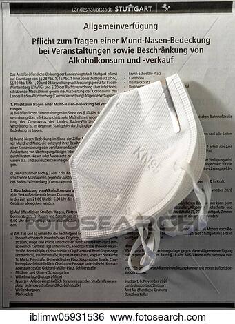Symbolic image Infektionsschutzgesetz, FFP2 Mouth protection mask is based on a general decree on the obligation to wear a mouth-nose cover as well as restrictions on alcohol sales, Stuttgarter Zeitung, Corona crisis, Stuttgart, Baden-Württemberg,... View Large Photo Image Stock Photograph - Symbolic image Infektionsschutzgesetz, FFP2 Mouth protection mask is based on a general decree on the obligation to wear a mouth-nose cover as well as restrictions on alcohol sales, Stuttgarter Zeitung, Corona crisis, Stuttgart, Baden-Württemberg,.... Fotosearch