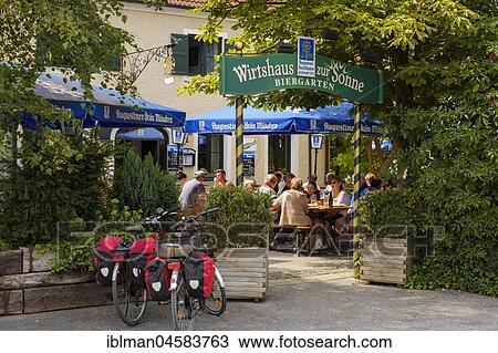 Stock Image - Tavern with Beer garden, Wirtshaus zur Sonne, Kottingwörth, near Beilngries, Altmühltal, Upper Bavaria, Bavaria, Germany, Europe. Fotosearch