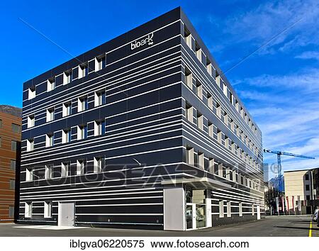 Stock Photography - Technology Center BioArk Visp II, site of the pharmaceutical contract manufacturer Lonza Group AG and the biotech company Moderna for the research and production of corona vaccines, Visp, Valais, Switzerland, Europe. Fotosearch