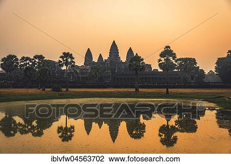 Temple complex of Angkor Wat reflected in the water basin, sunrise, Angkor Wat, Angkor Archaeological Park, Siem Reap Province, Cambodia, Asia View Large Photo Image Stock Image - Temple complex of Angkor Wat reflected in the water basin, sunrise, Angkor Wat, Angkor Archaeological Park, Siem Reap Province, Cambodia, Asia. Fotosearch