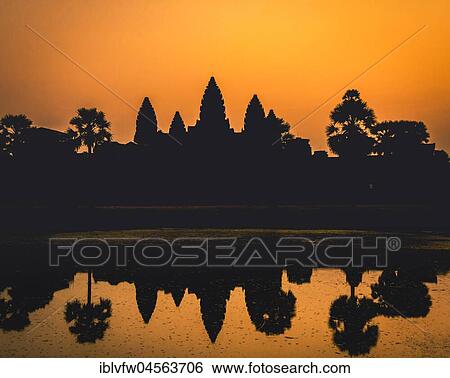 Temple complex of Angkor Wat reflected in the water basin, sunrise, Angkor Wat, Angkor Archaeological Park, Siem Reap Province, Cambodia, Asia View Large Photo Image Stock Photograph - Temple complex of Angkor Wat reflected in the water basin, sunrise, Angkor Wat, Angkor Archaeological Park, Siem Reap Province, Cambodia, Asia. Fotosearch