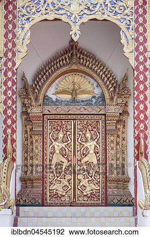 Stock Image - Temple door, Wat Phrathat Doi Suthep, Chiang Mai, Thailand, Asia. Fotosearch