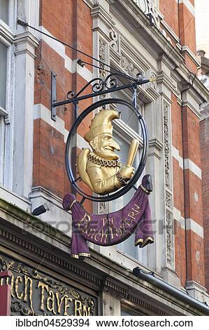 Picture - The punch tavern pub sign, Fleet Street, London, UK. Fotosearch