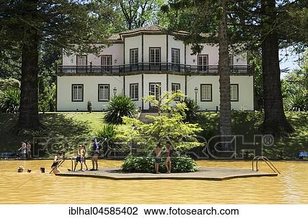 Thermal pool with iron-bearing water, Villa Casa do Parque, Parque Terra Nostra, Furnas, Island of Sao Miguel, Azores, Portugal, Europe View Large Photo Image Stock Image - Thermal pool with iron-bearing water, Villa Casa do Parque, Parque Terra Nostra, Furnas, Island of Sao Miguel, Azores, Portugal, Europe. Fotosearch