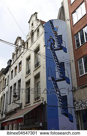 Stock Image - Tim and Struppi, Graffito in the Rue L'Etuve Stoof, Brussels, Belgium, Europe. Fotosearch