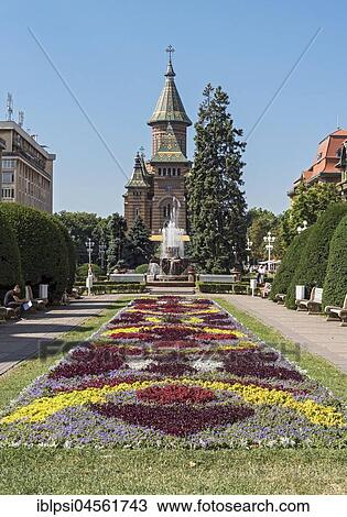 Stock Image - Timisoara Orthodox Cathedral, Victory Square, Piata Victoriei, Timisoara, Romania, Europe. Fotosearch